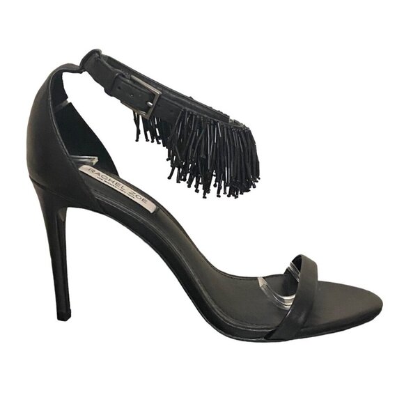 Rachel Zoe EMINA Fringe Stiletto Heeled Sandals in Black Size 8 - Picture 4 of 7